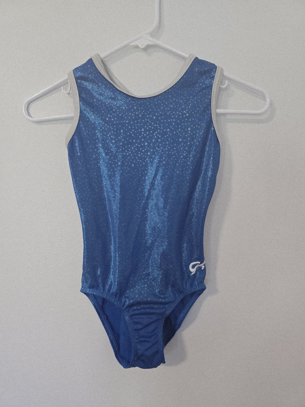 GK Blue Shimmering Sparkle Gymnastics or Dance Leotard AXS Open Back
